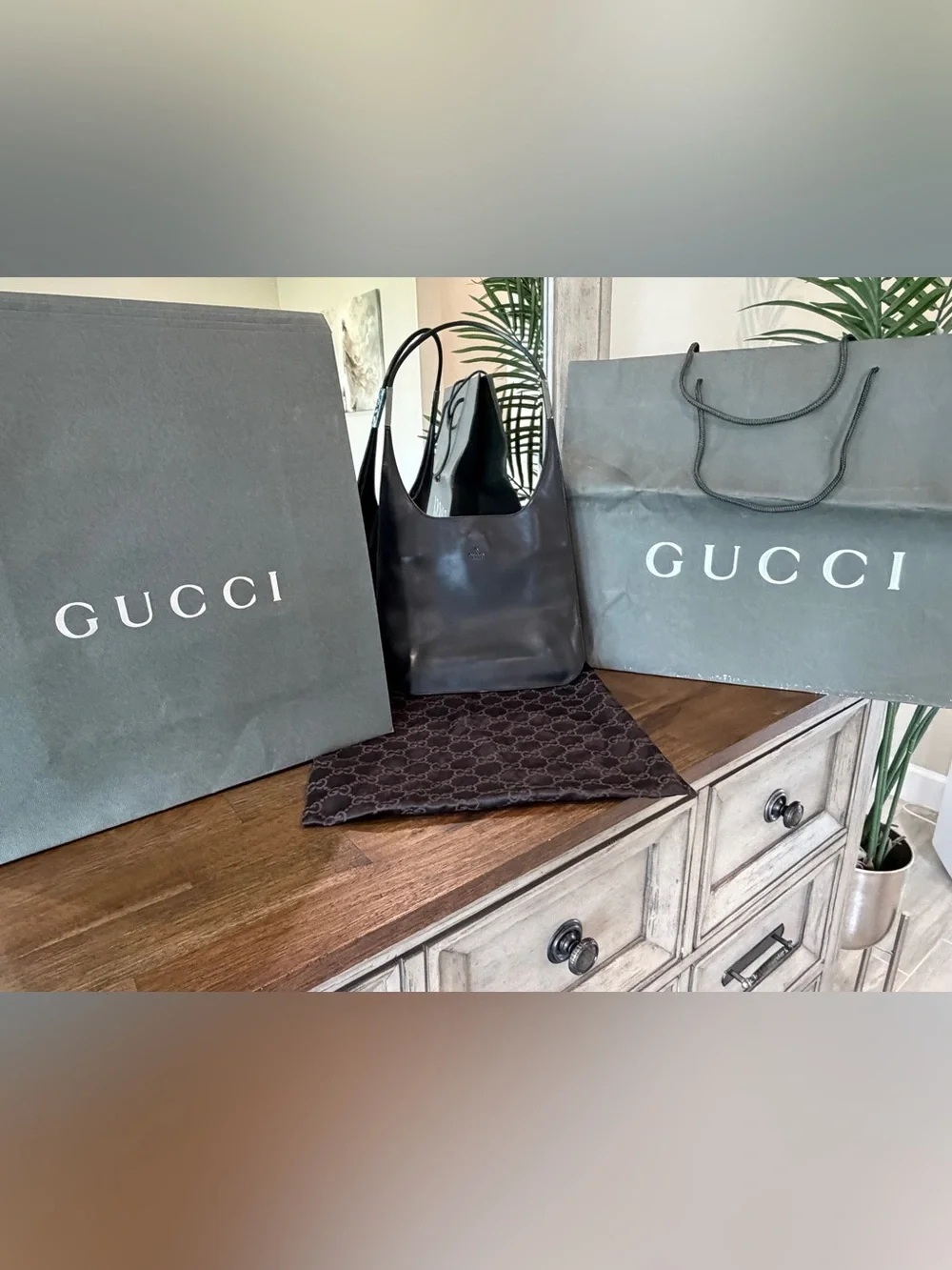 Vintage Gucci Leather Hobo Messenger Bag Tom Ford 1999 w/ Receipt